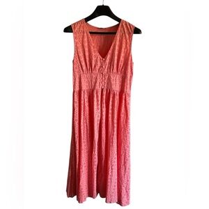 Venus Women’s Coral Eyelet V-Neck Dress 100% Cotton Size 10